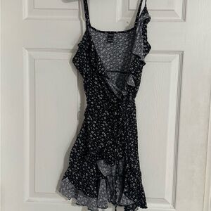 Floral Black Wrap Mini Dress Sz XS